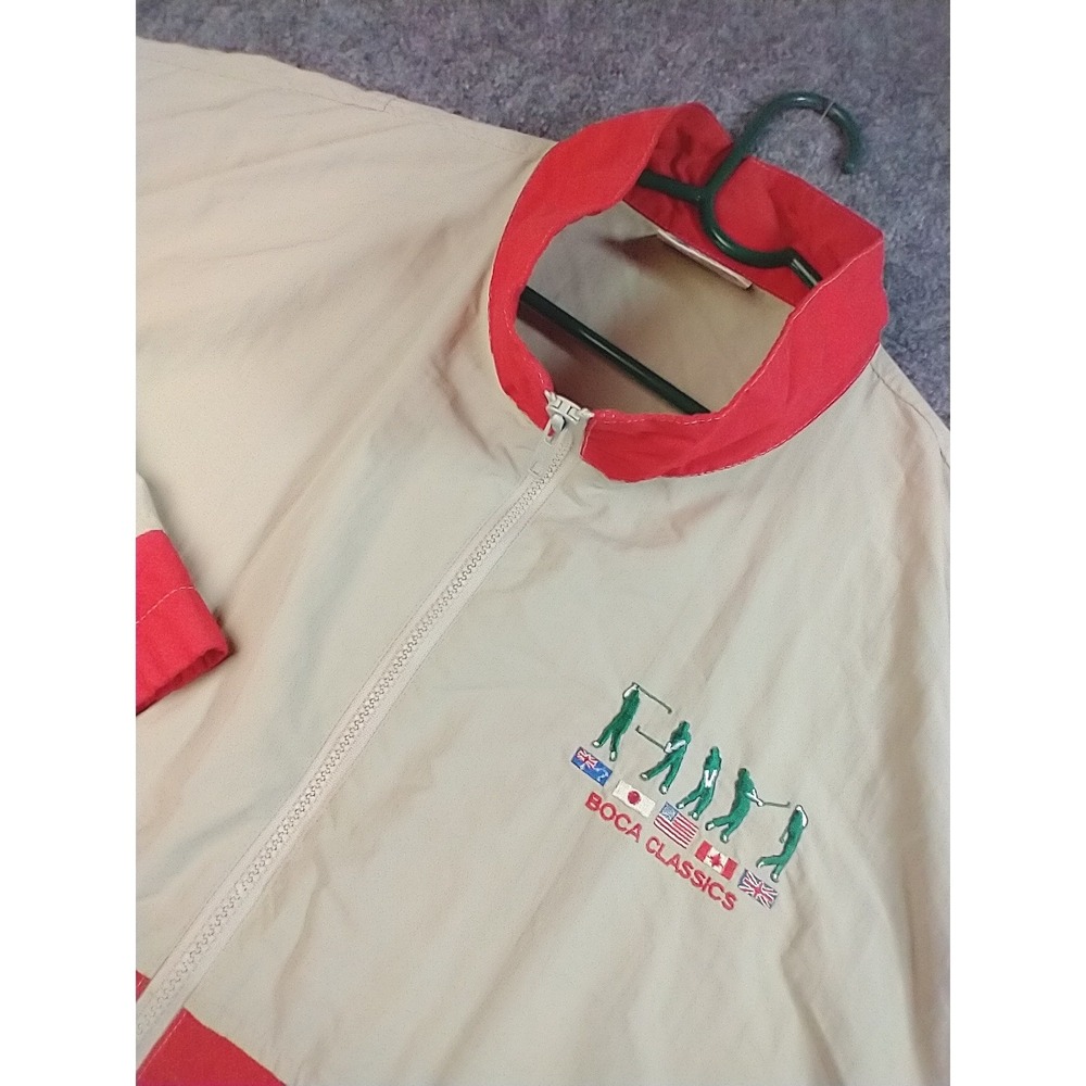 Boca Classics Windbreaker Jacket Mens XL Tan Green Red Golf Vintage Starbus